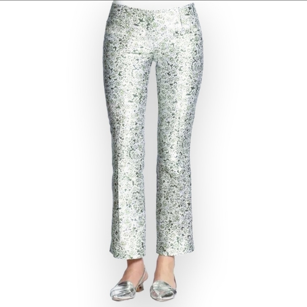 Tory Burch Green And White Floral Printed Silk Trouser Set Size 2 - Picture 3 of 10